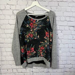 Kut from the Kloth Women's Floral Rayon Panel Gray Knit Pullover Top Large